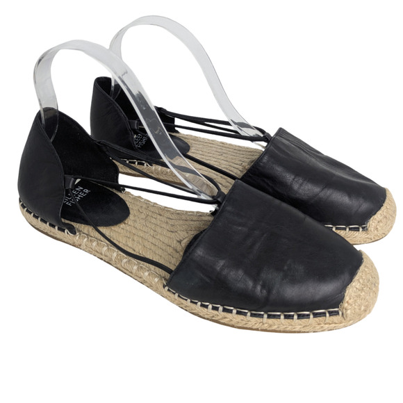 Eileen Fisher Lee Espadrille Flats 10 Black Leather